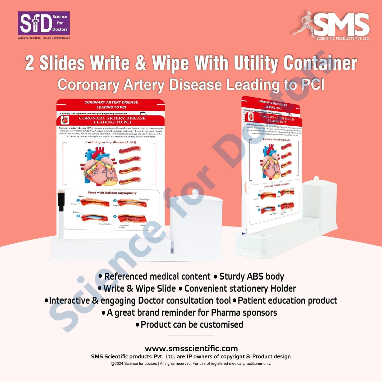 Coronary Artery Disease Leading to PCI - 2 Slides Write and Wipe with Utility Container