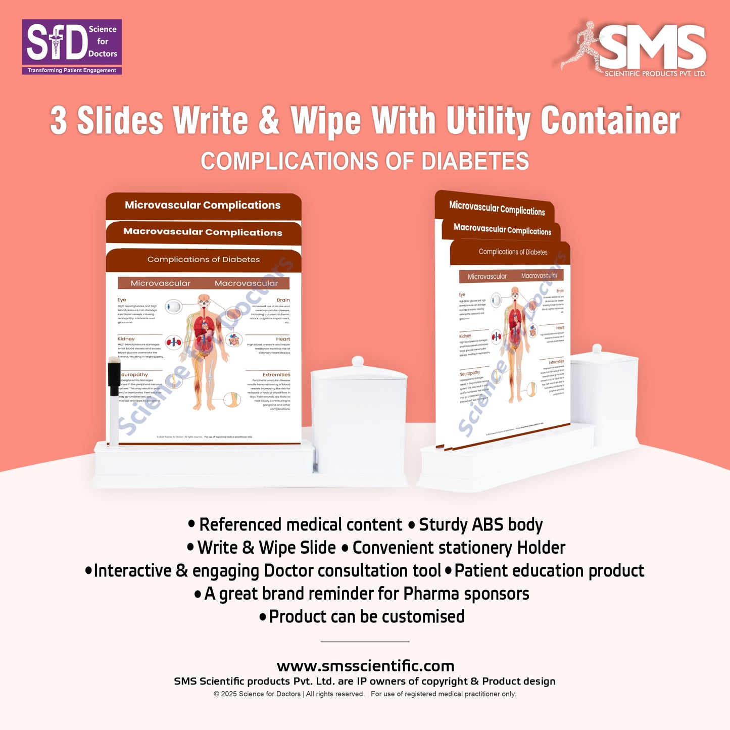 Complications of Diabetes: 3 Slides Write Wipe With Utility Container