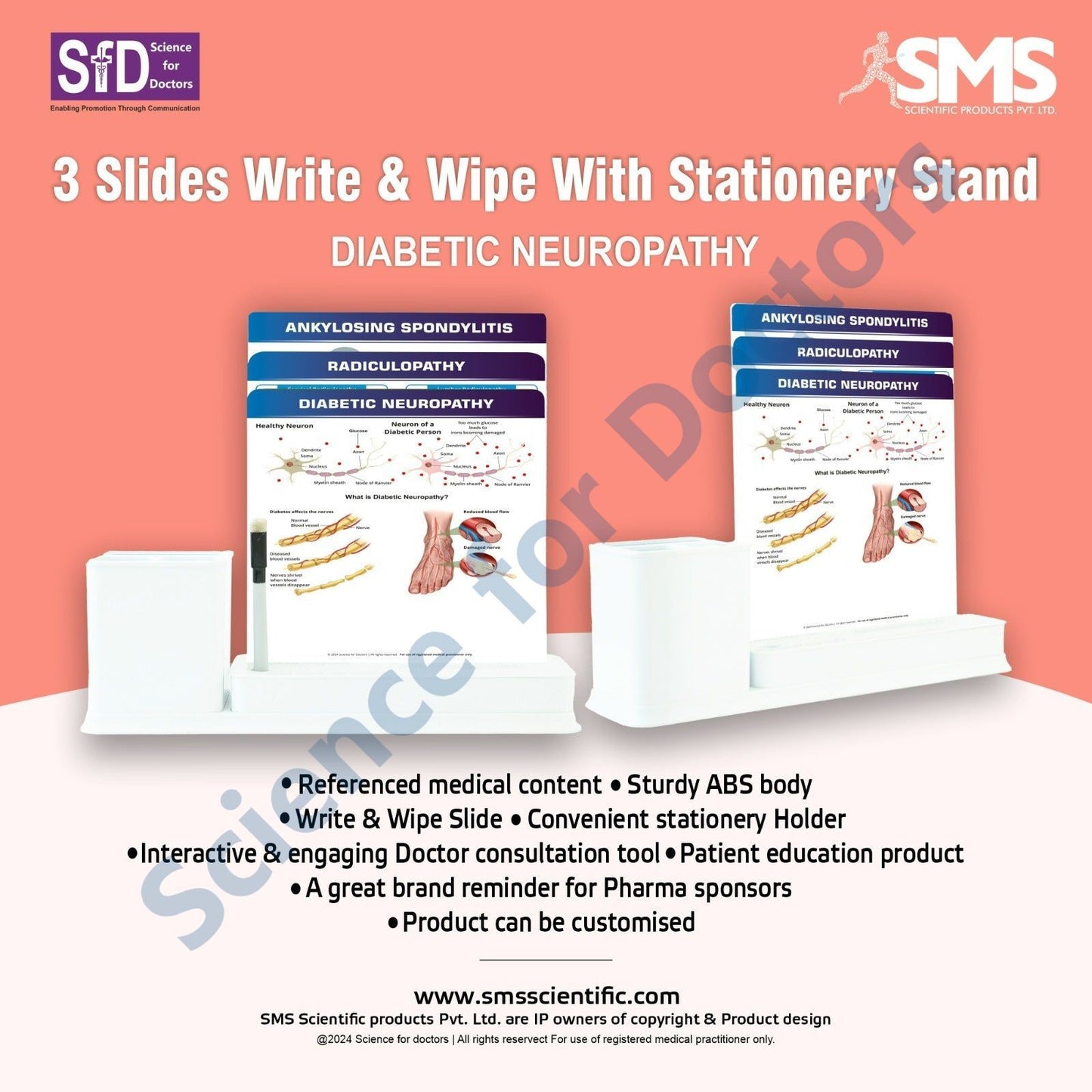 3 Slide Write Wipe With Stationery Stand - Diabetic Neuropathy