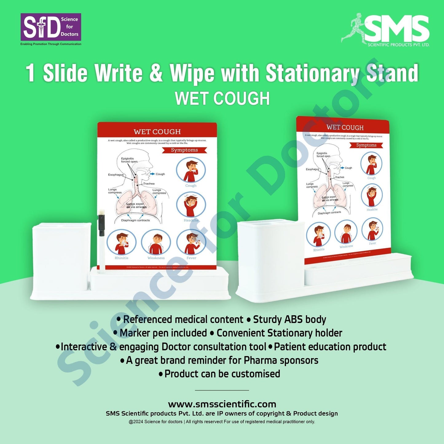 WET COUGH: 1 Slides Write & Wipe with Stationary Stand