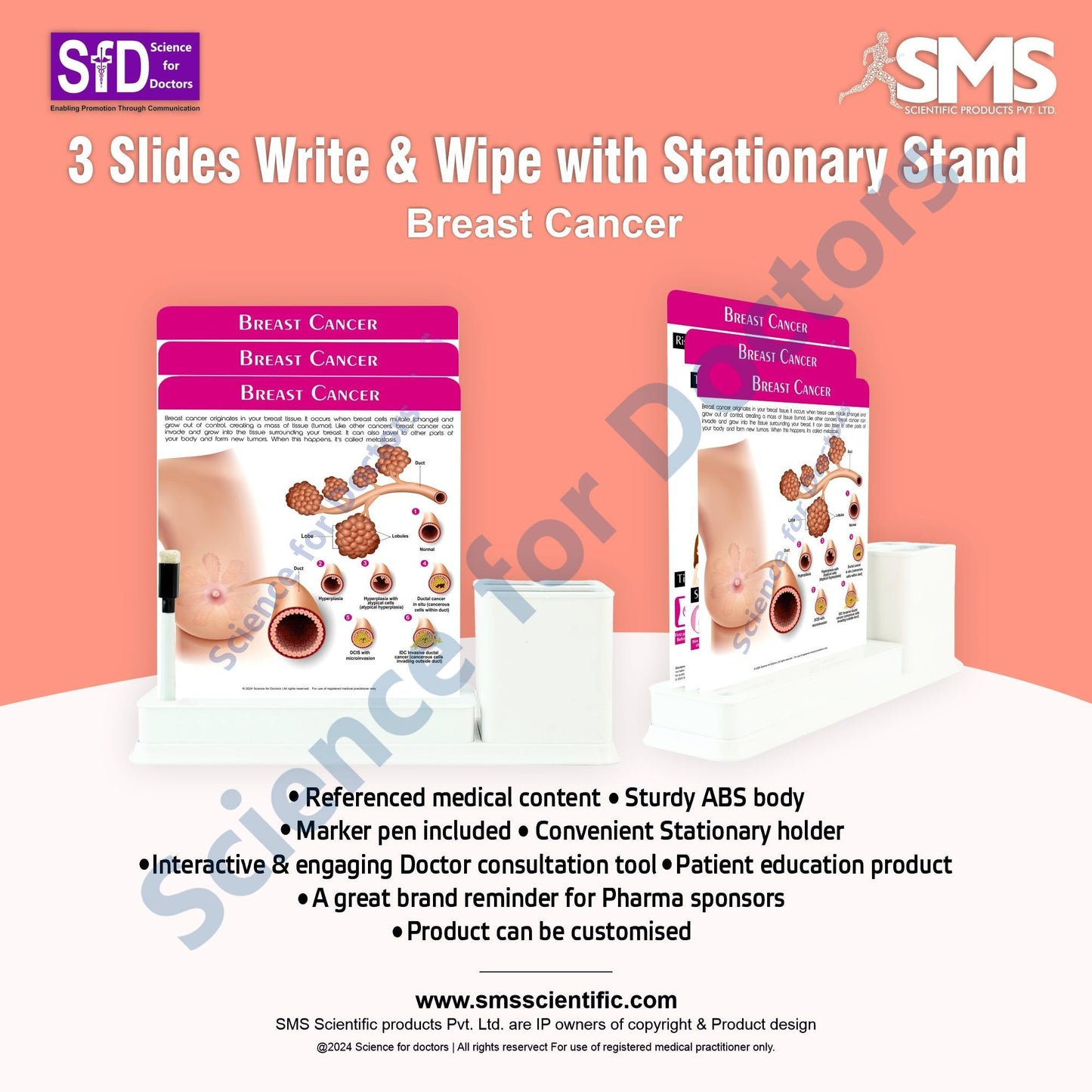 Breast Cancer: 3 Slides Write & Wipe with Stationary Stand