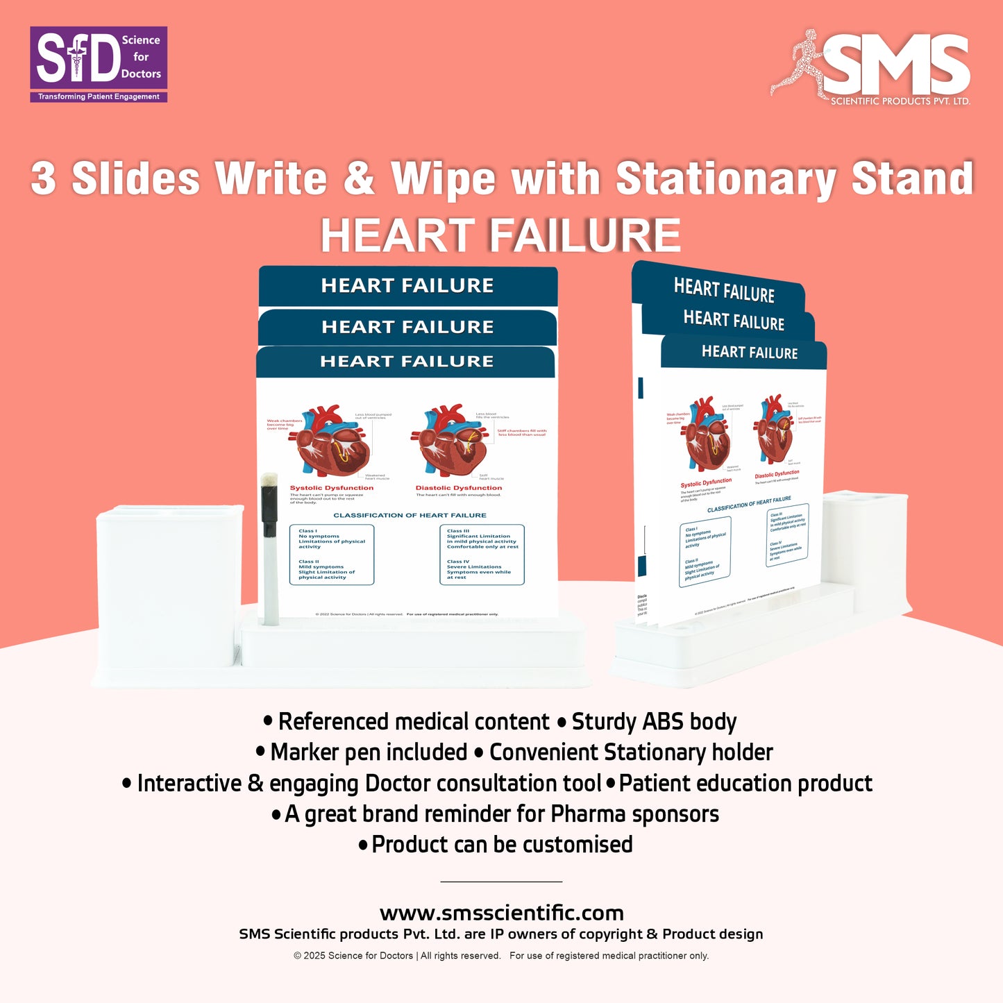 Heart Failure: 3 Slides Write & Wipe with Stationary Stand