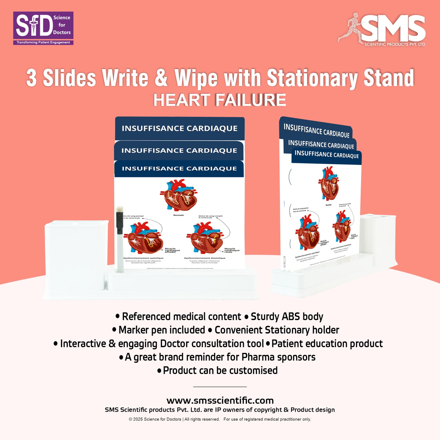 Insuffisance Cardiaque: 3 Slides Write & Wipe with Stationary Stand