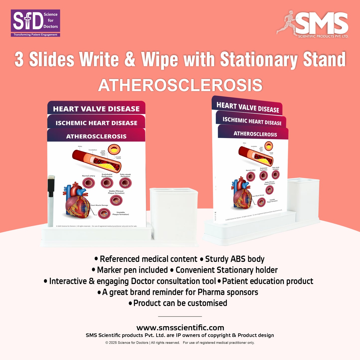 Plaque Rupture and Thrombosis: 3 Slides Write & Wipe with Stationary Stand