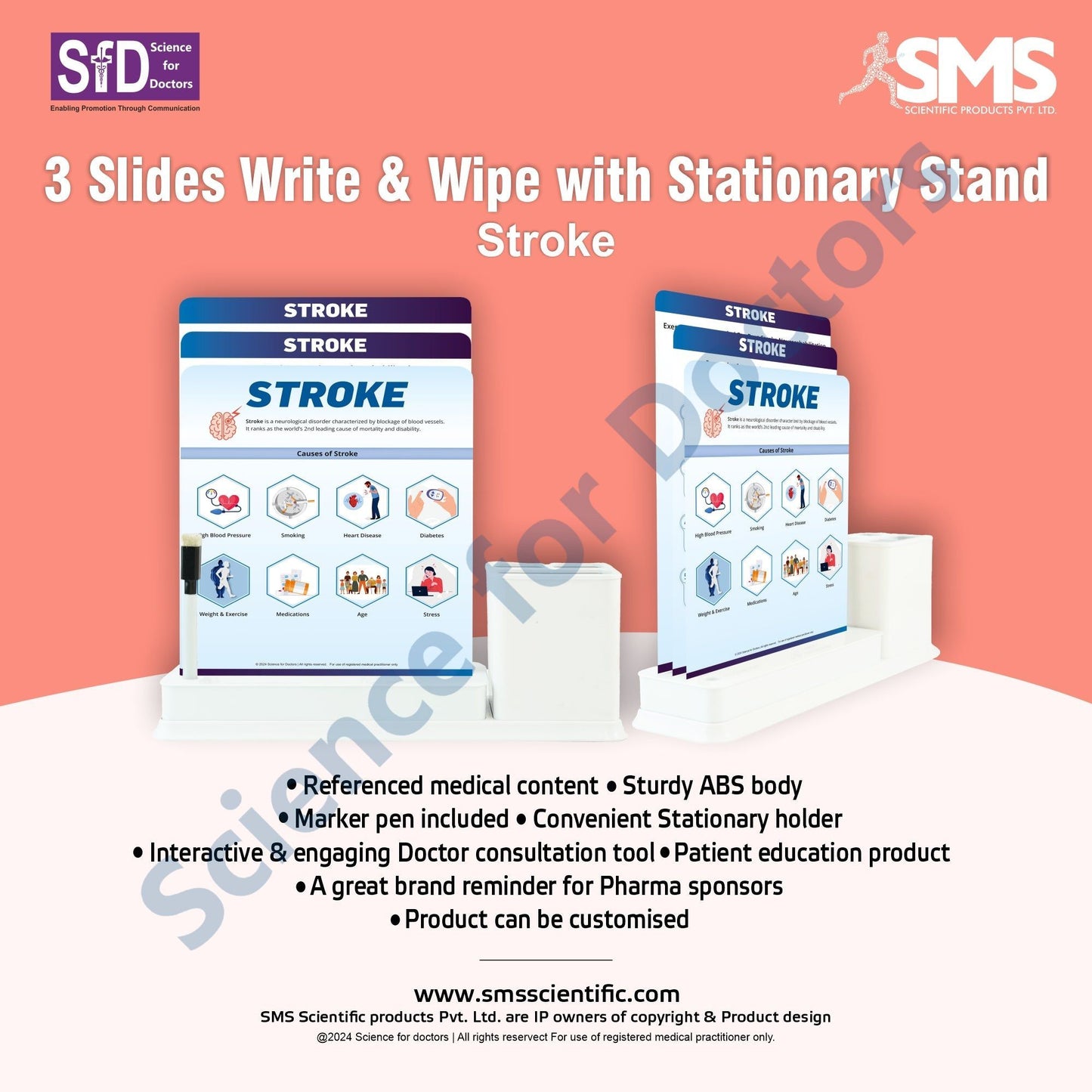 Stroke: 3 Slides Write & Wipe with Stationary Stand