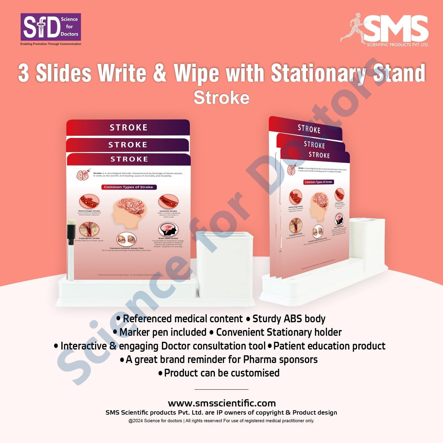 Stroke(1): 3 Slides Write & Wipe with Stationary Stand