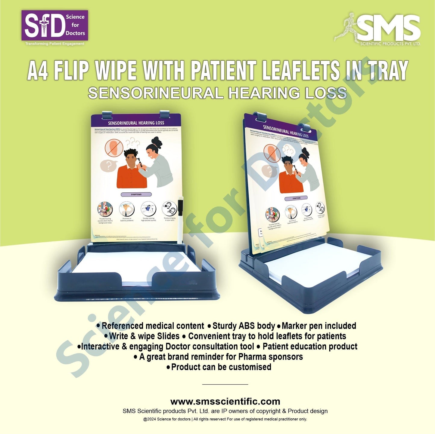 SENSORINEURAL HEARING LOSS: A4 FLIP WIPE WITH PATIENT LEAFLETS IN TRAY