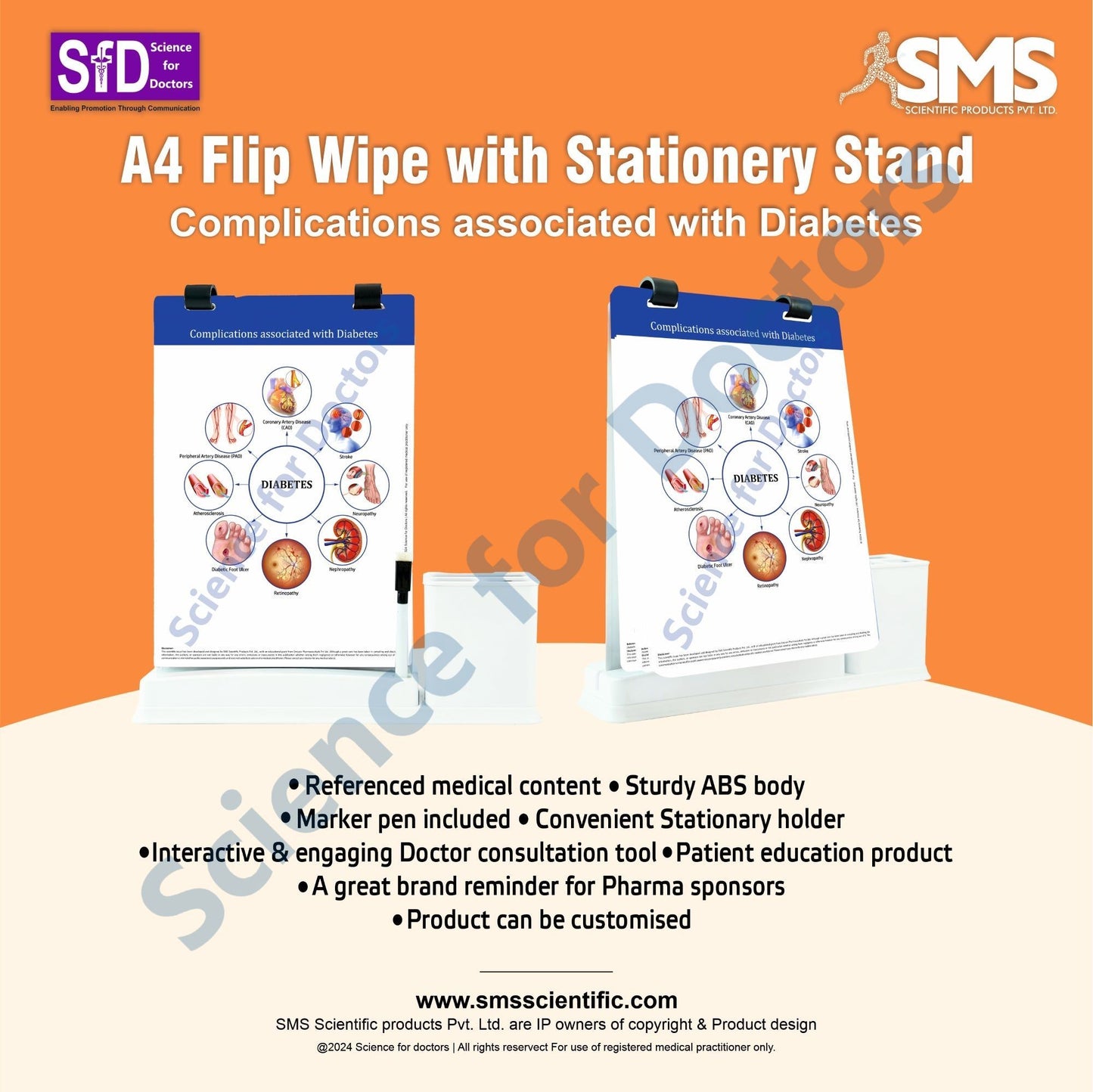 Complications associated with Diabetes: A4 Flip Wipe With Stationary Stand