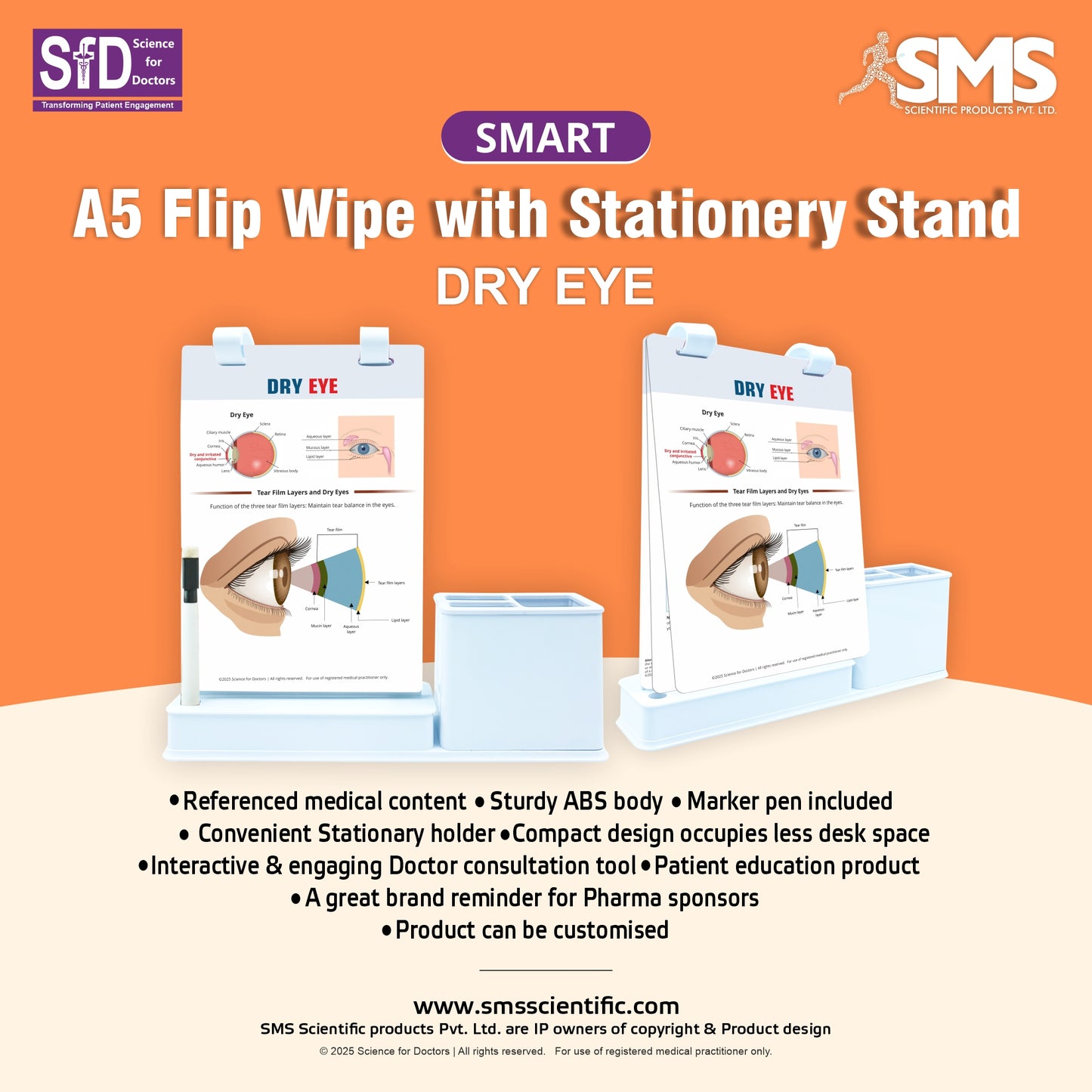 Smart - A5 Flip wipe With Stationery Stand  -  Dry Eye