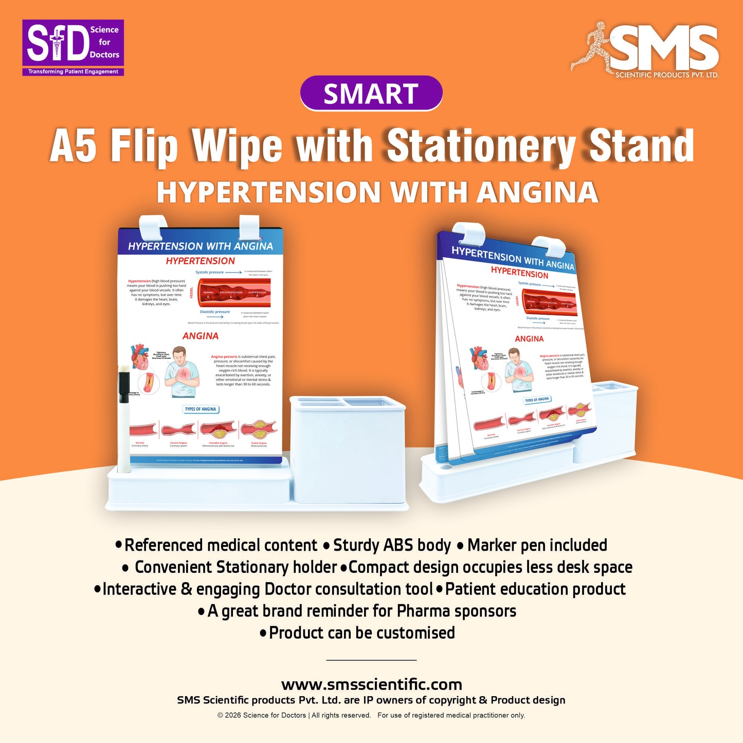 Smart - A5 Flip wipe With Stationery Stand  -  HYPERTENSION WITH ANGINA