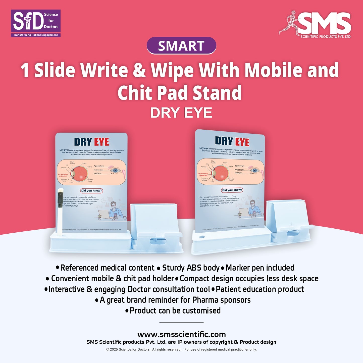Smart - 1 Slide Write & Wipe With Mobile and Chitpad Stand - Dry Eye