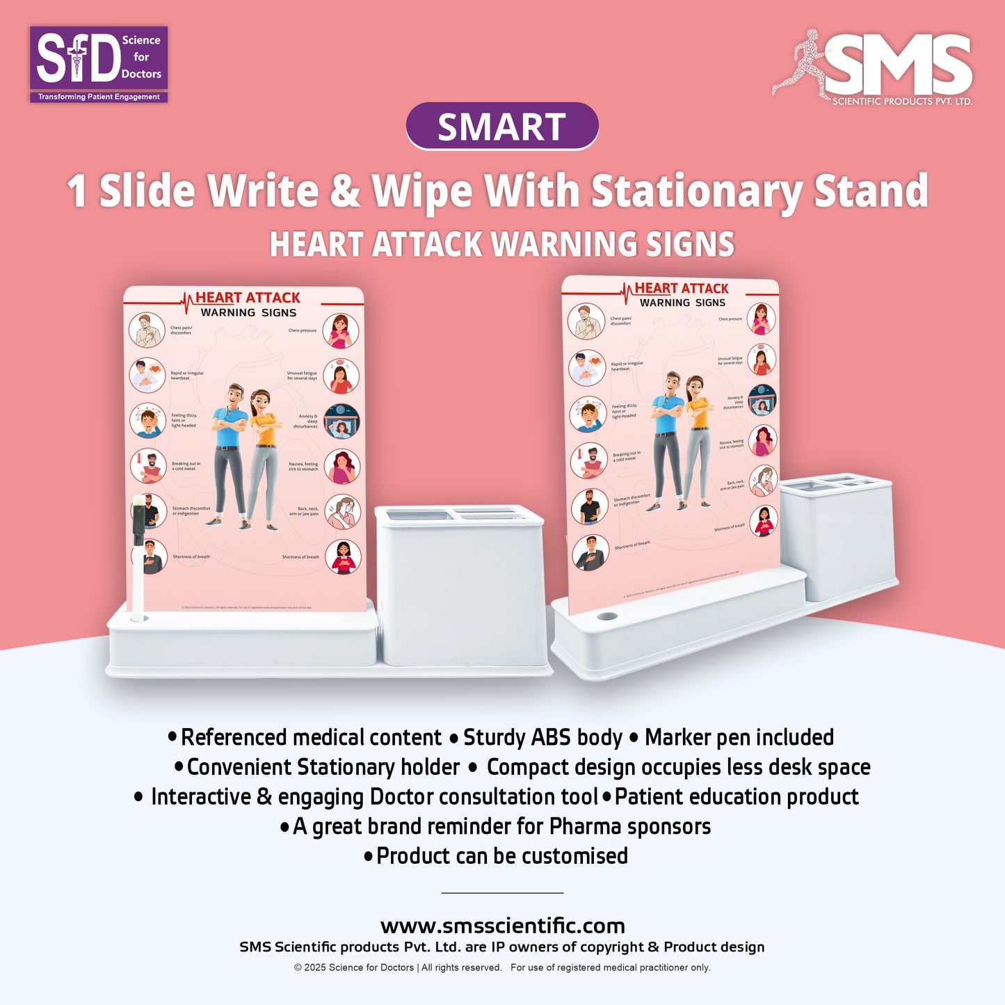 Smart - 1 Slide Write & Wipe With Stationary Stand - HEART ATTACK WARNING SIGNS