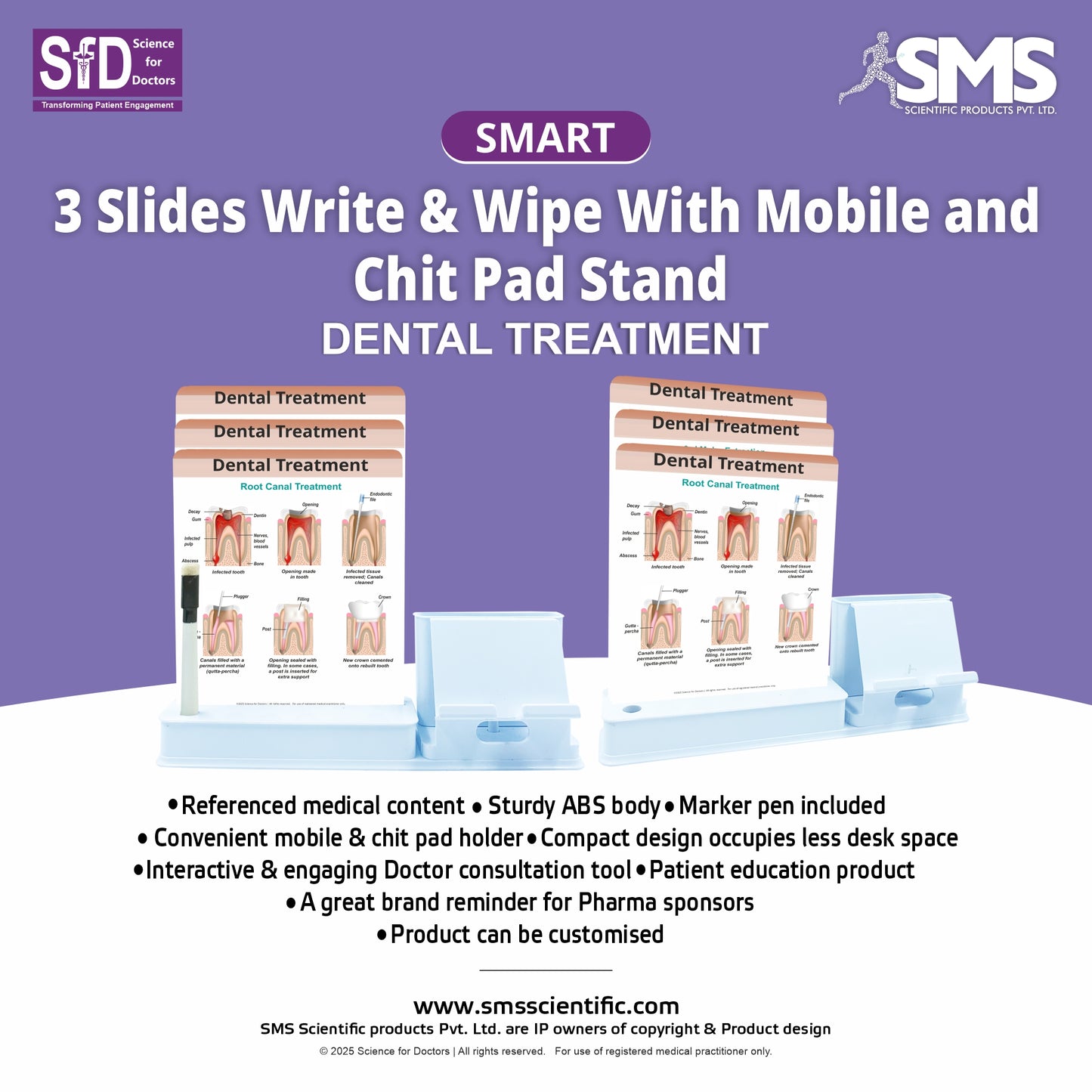 Smart - 3 Slides Write & Wipe With Mobile and Chit pad Stand - Dental Treatment