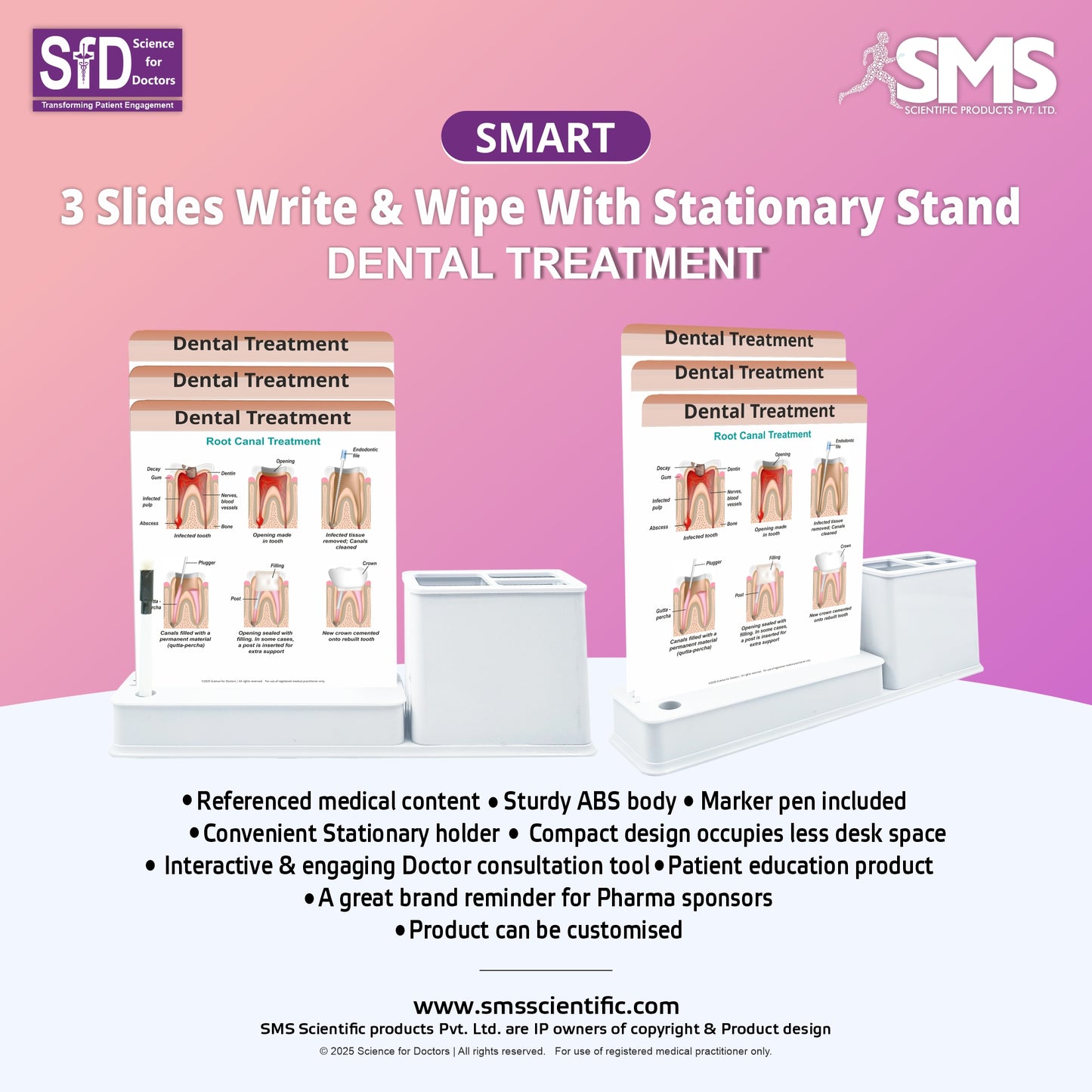 Smart - 3 Slides Write & Wipe With Stationary Stand - Dental Treatment