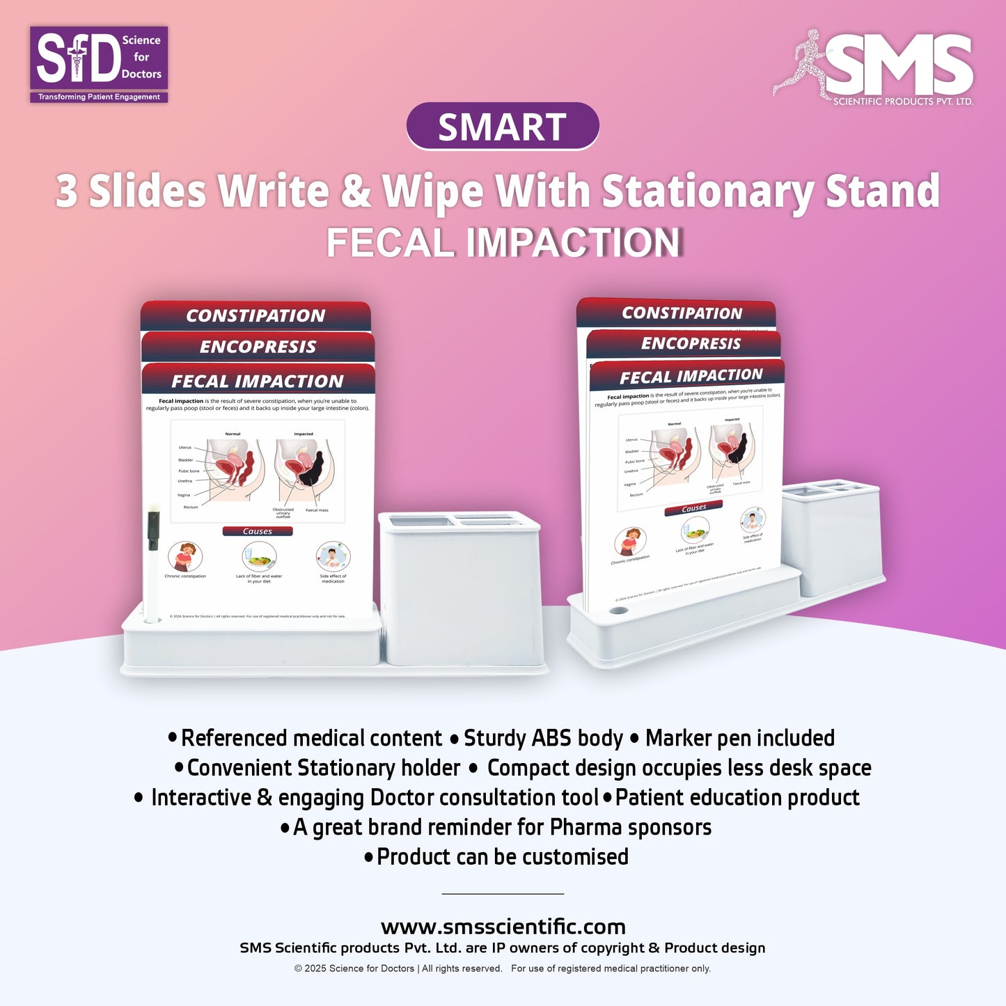 Smart - 3 Slides Write & Wipe With Stationary Stand - Fecal Impaction